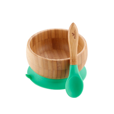 Baby Bamboo Suction Bowl+Spoon - Green