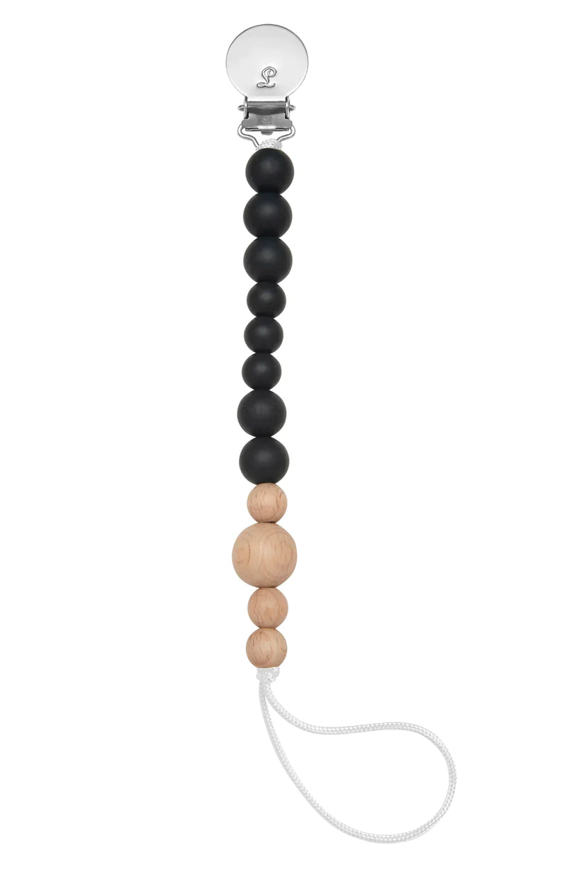 Pacifier Clip Block Silicone & Wood  Black