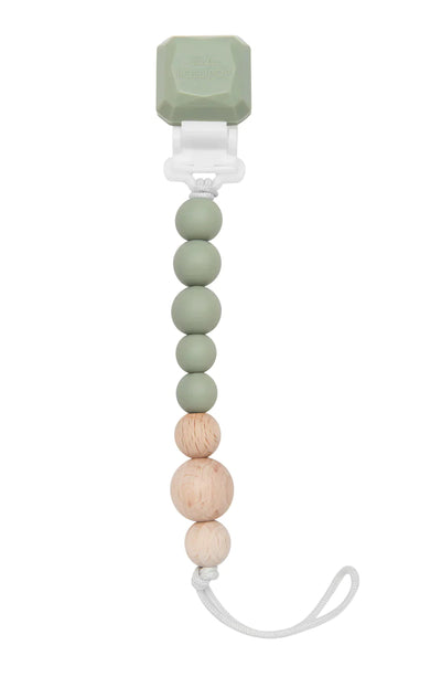 Pacifier Clip Pop Silicone & Wood Silver Sage