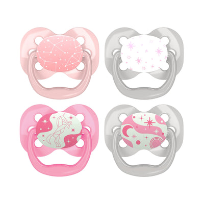 Advantage Pacifier Glow In The Dark -Stage 1 - 0-6m 4 pack Pink