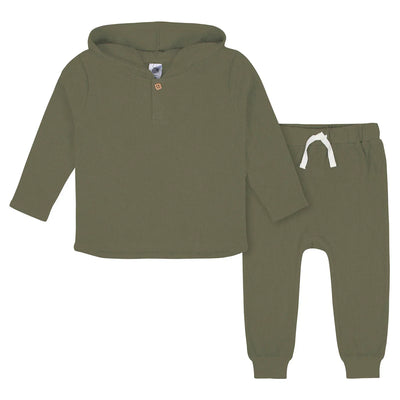 Baby Boys Green Waffle Knit Hoodie & Jogger 2 Pc Set 12M