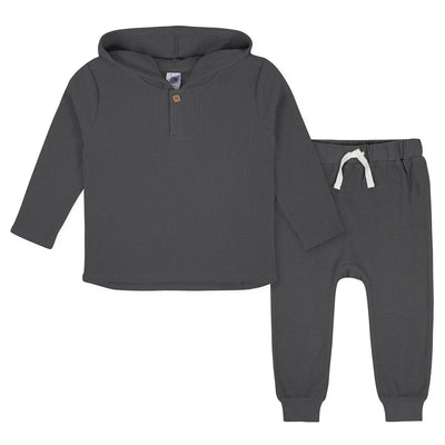 Baby Boys Charcoal Waffle Knit Hoodie & Jogger 2 Pc Set 24M