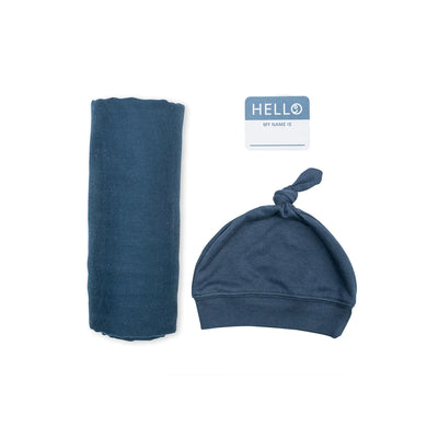 Hello World Blanket & Knotted Hat - Navy