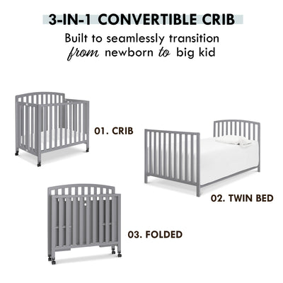 Dylan Folding Portable 3-in-1 MiniCrib /TwinBed-Grey
