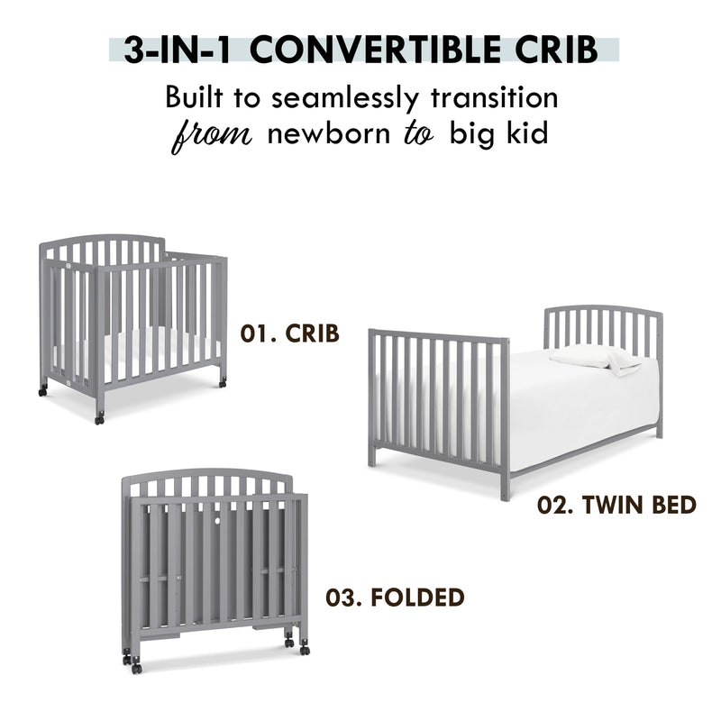 Dylan Folding Portable 3-in-1 MiniCrib /TwinBed-Grey