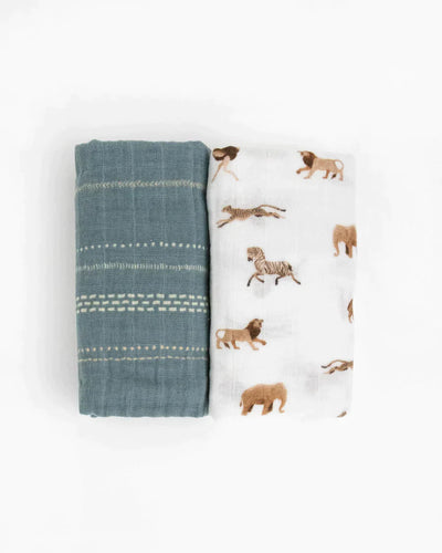 Organic Cotton Muslin Swaddle Blanket Set - Animal Crackers