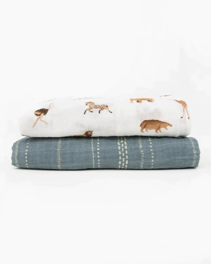 Organic Cotton Muslin Swaddle Blanket Set - Animal Crackers