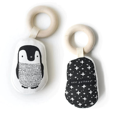 Organic Cotton Teether With Wooden Ring – Penguin
