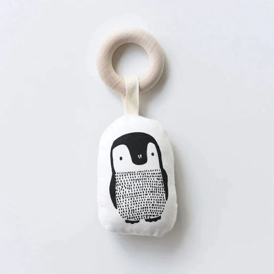 Organic Cotton Teether With Wooden Ring – Penguin