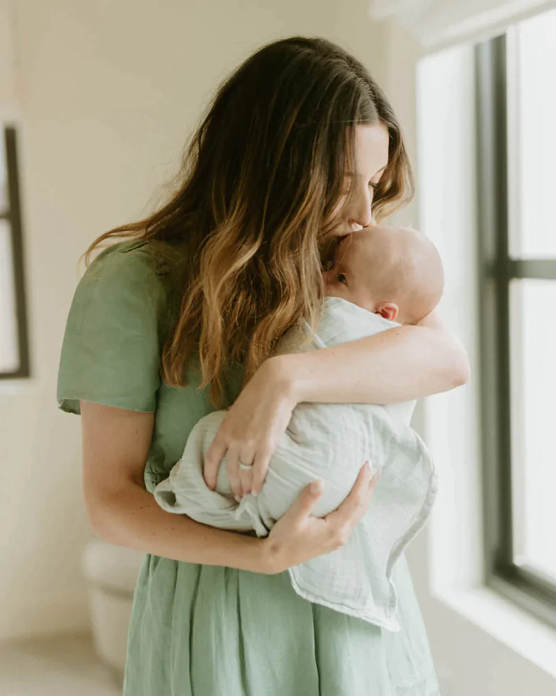 Organic Cotton Muslin Swaddle Blanket - White Sage