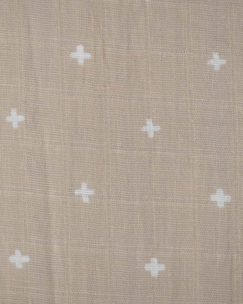 Cotton Muslin Crib Sheet Taupe Cross