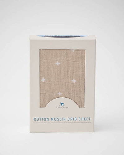 Cotton Muslin Crib Sheet Taupe Cross