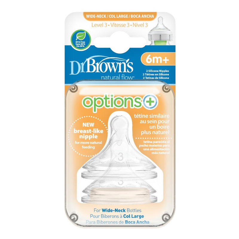 Options+ Wide-Neck Bottle Nipple Level 3 - Medium to Fast Flow  (6M+)
