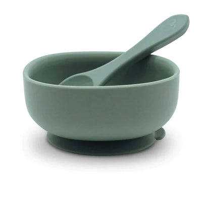 Silicone Suction Bowl + Spoon Garden Green