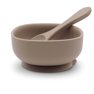 Silicone Suction Bowl + Spoon Sandy Beige