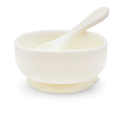 Silicone Suction Bowl + Spoon Natural Bamboo