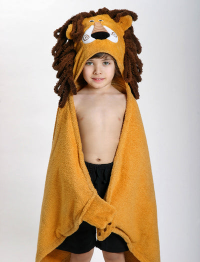 Kids Plush Terry Hooded Bath Towel Leo Lion 2Y+