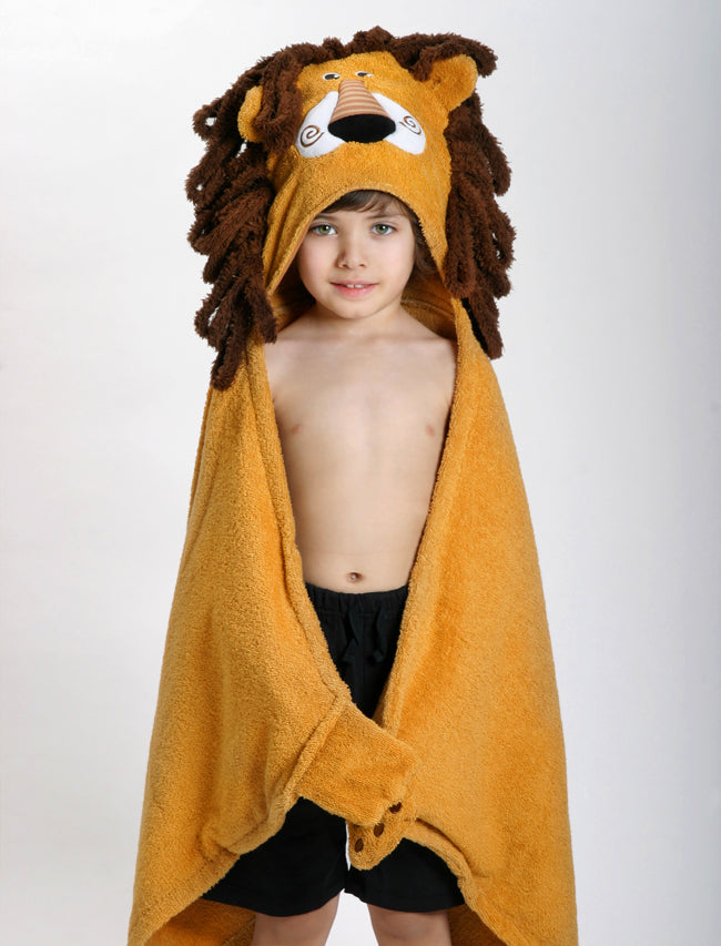 Kids Plush Terry Hooded Bath Towel Leo Lion 2Y+