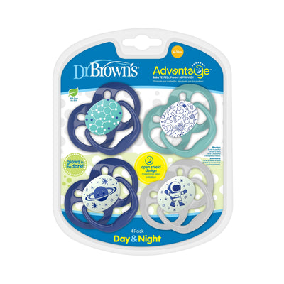 Advantage Pacifier Glow In The Dark -Stage 2 - 6-18m 4 pack Blue