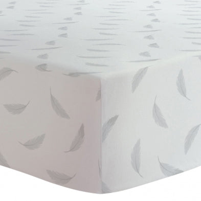 Mini Crib Sheet Flannel Grey Feathers