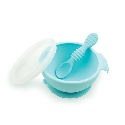 Silicone First Feeding Set with Lid & Spoon - Blue