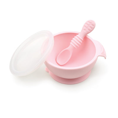 Silicone First Feeding Set with Lid & Spoon - Pink
