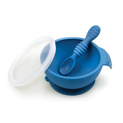 Silicone First Feeding Set with Lid & Spoon -Deep Blue