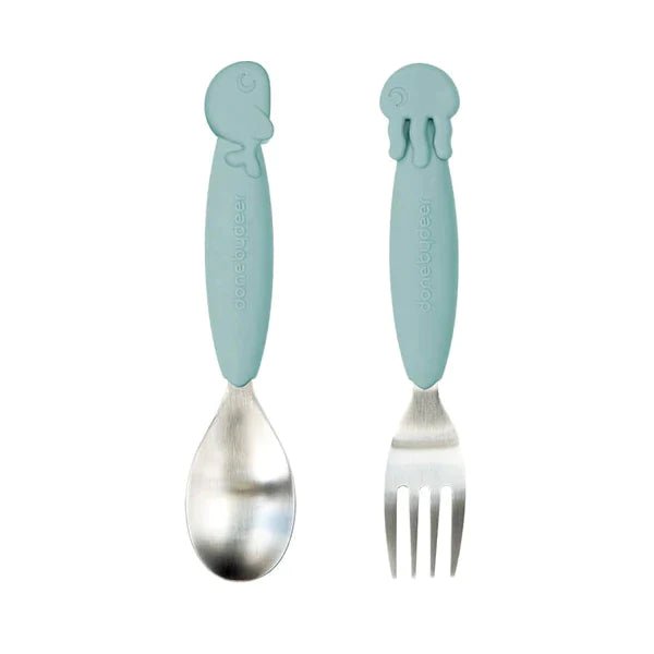 Done By Deer Yummy Plus spoon & fork set Sea friends