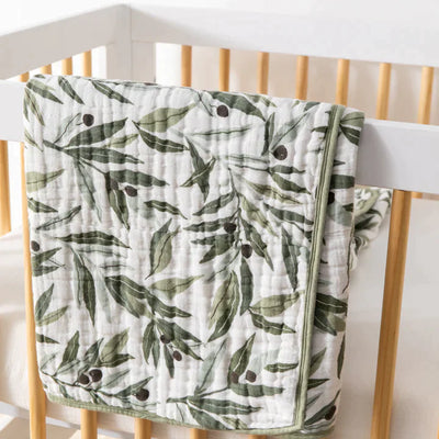Quilt 3-Layer Organic Muslin Cotton Olive Branches