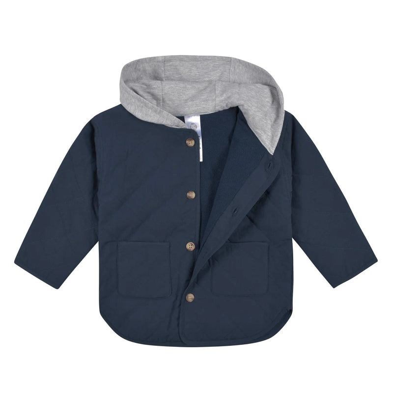 Baby Boys Navy Quilted Hooded Jacket Set 18M
