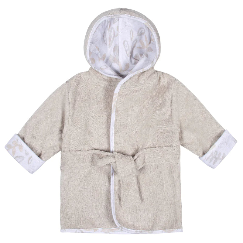 Just Born Baby Natural Leaves Bathrobe & Booties 2 Pc Set 0-9M
