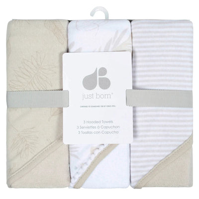 Just Born 3-Pack Baby Neutral Natural Leaves Hooded Towels