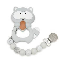 LOULOU LOLLIPOP Raccoon Silicone Teether Holder Set
