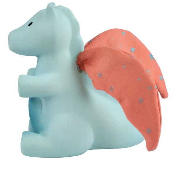 tikiri Sunrise Dragon Organic Natural Rubber Rattle With Crinkle Wings
