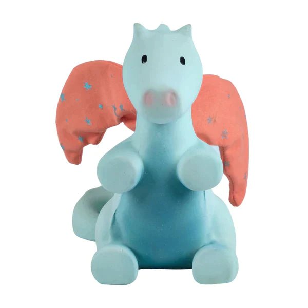 tikiri Sunrise Dragon Organic Natural Rubber Rattle With Crinkle Wings