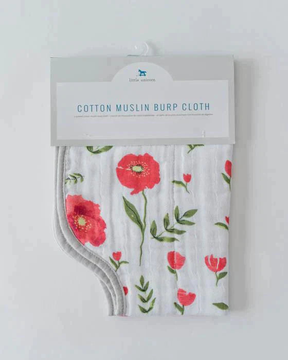 Cotton Muslin Burp Cloth  Summer Poppy
