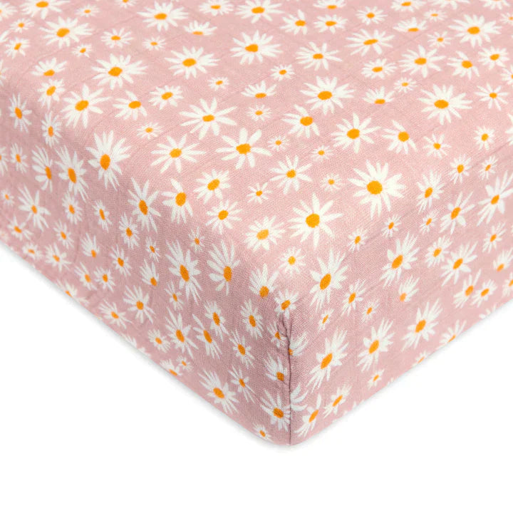 Mini Crib Sheet Organic Muslin Cotton Daisy