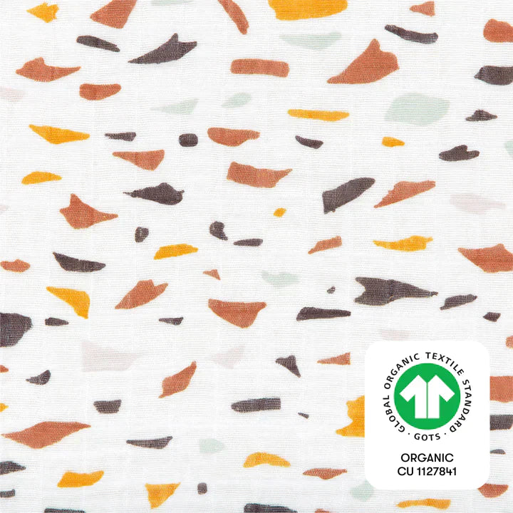 Mini Crib Sheet GOTS Certified Organic Muslin Cotton Terrazzo